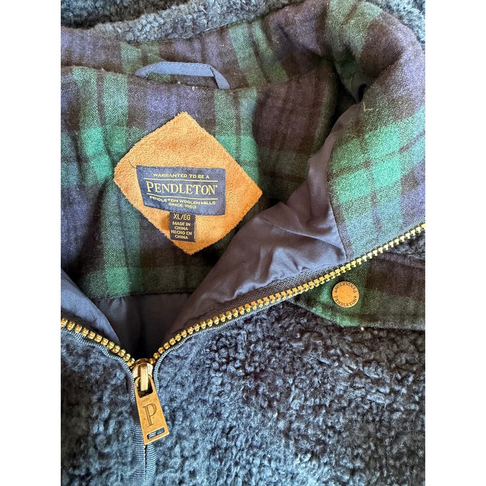Pendleton Navy Blue Sherpa Teddy Jacket Coat, XL, Cozy, Plaid Lining - Picture 6 of 7